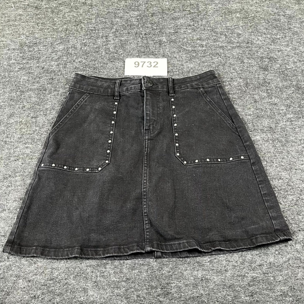 Marc New York A Line Skirt Womens 4 Black Denim Cotton Stretch Beaded Detail